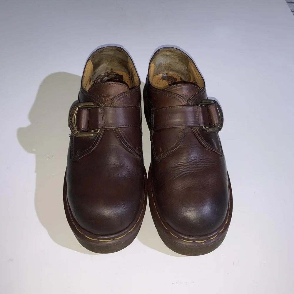 Dr. Martens Shoes Mens UK 10 Brown Leather Buckle Slip On Loafers England 8314